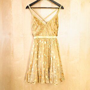 Arden B gold polka dot mini dress w/ tie waist sash